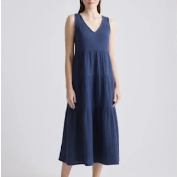 Quince Blue Sleeveless V-Neck Maxi Sundress - Picture 1 of 1
